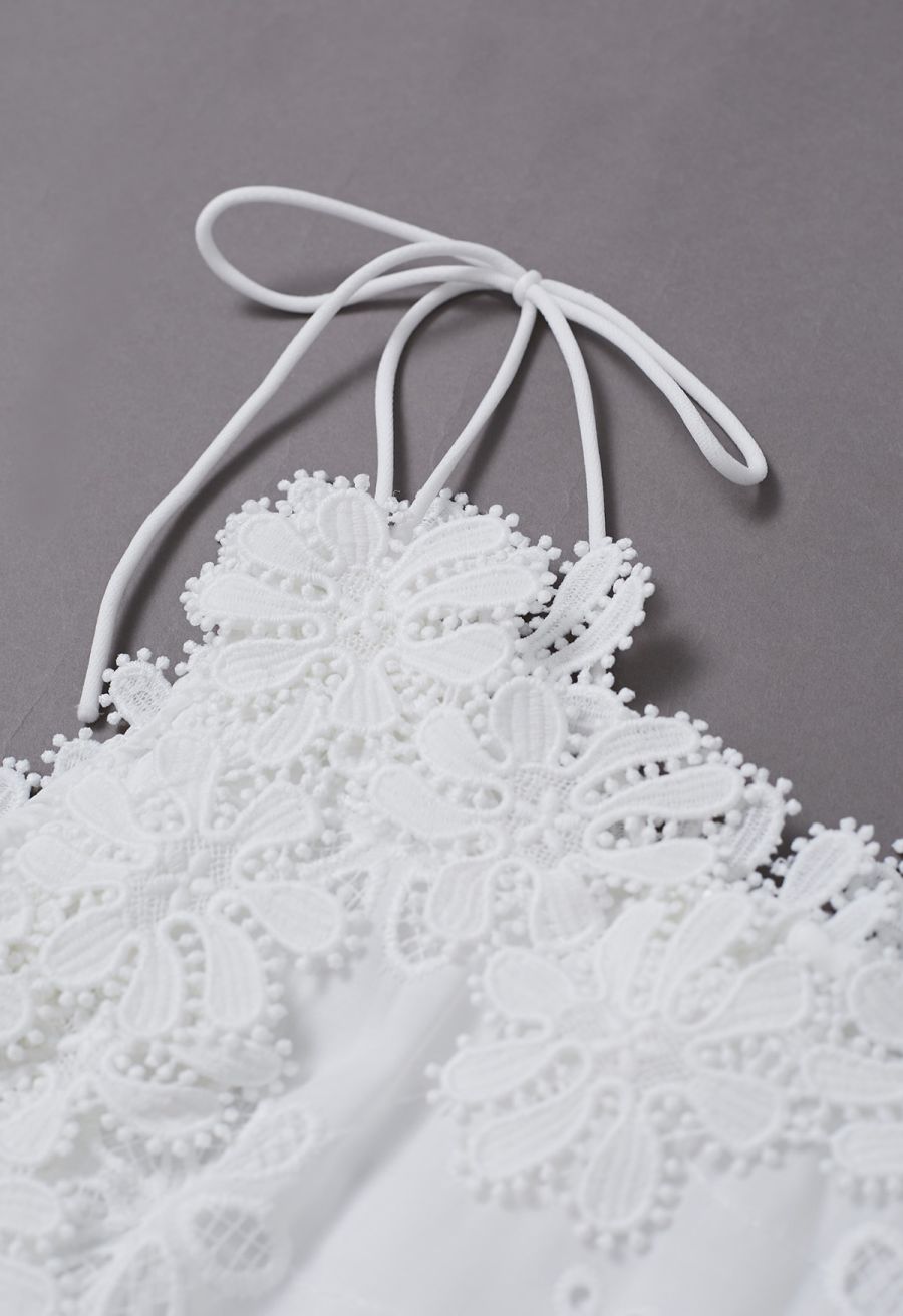 3D Floral Embroidered Lace-Up Cami Maxi Dress