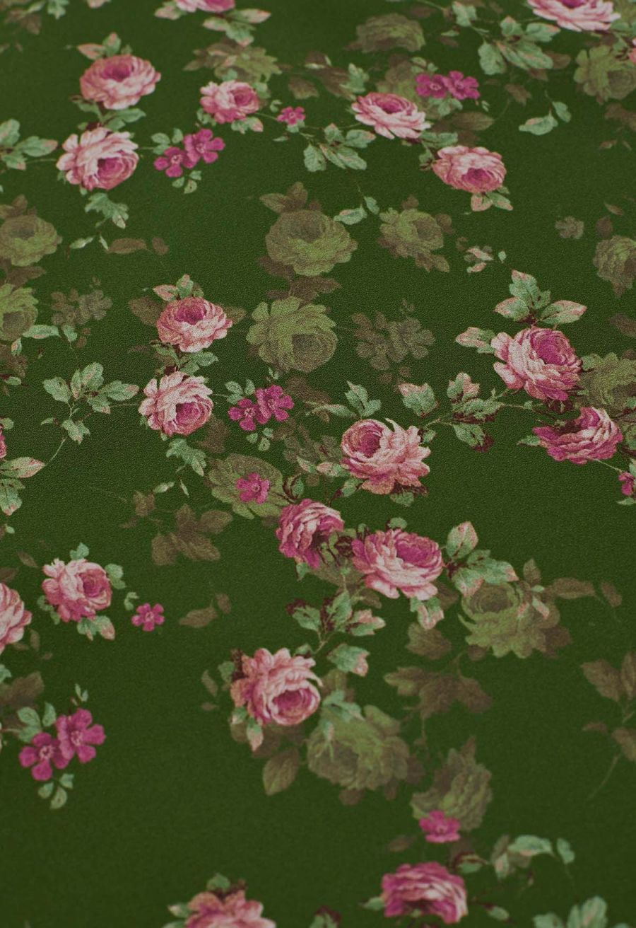 Rose Printed Open Back Halter Neck Dress in Dark Green