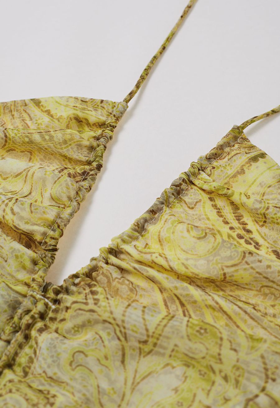 Abstract Paisley Drawstring Halter Neck Chiffon Dress