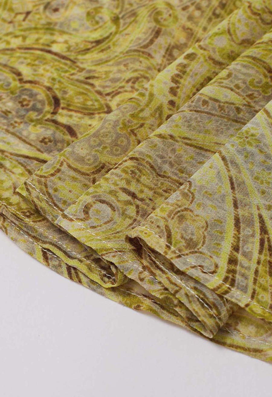 Abstract Paisley Drawstring Halter Neck Chiffon Dress