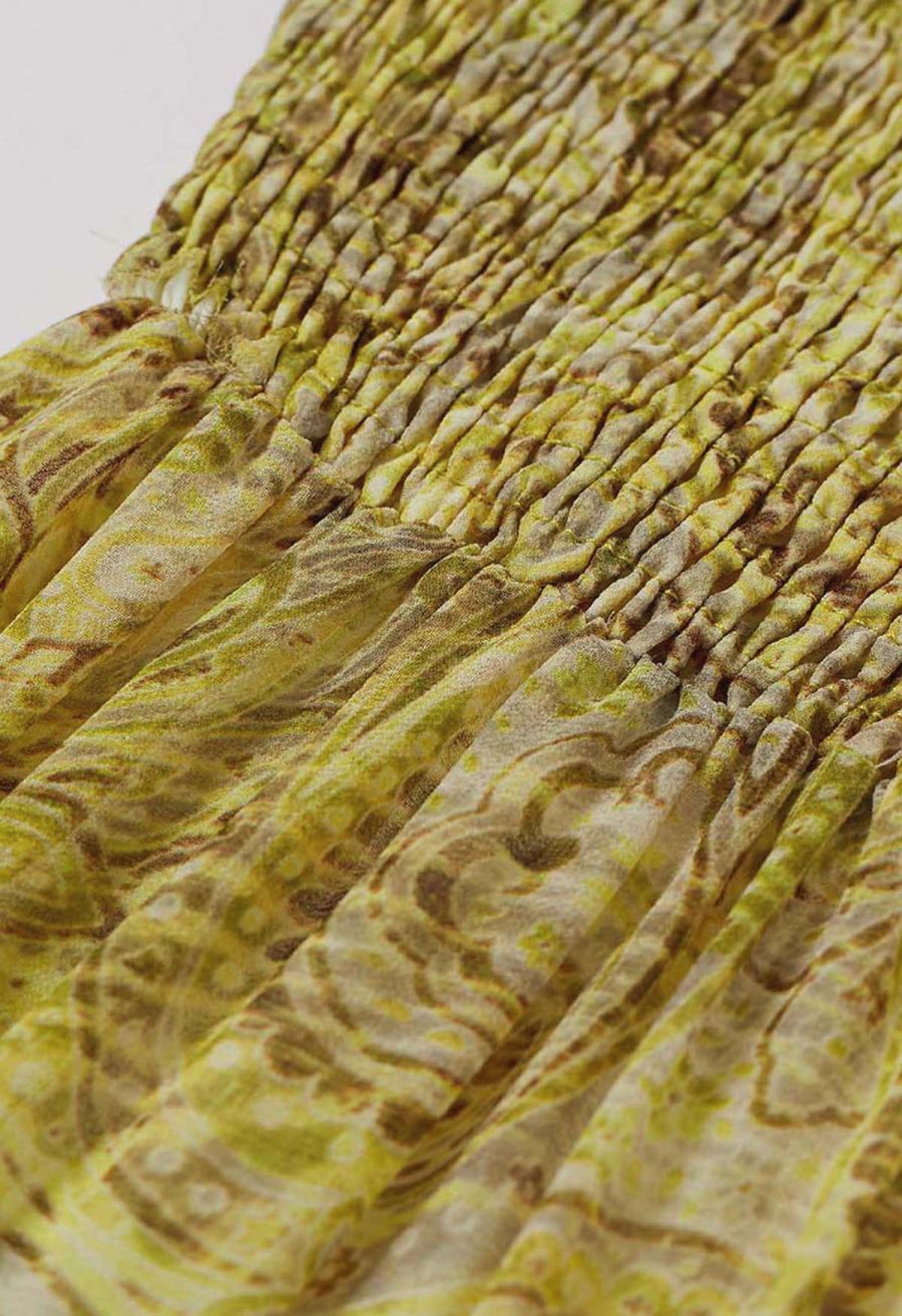 Abstract Paisley Drawstring Halter Neck Chiffon Dress