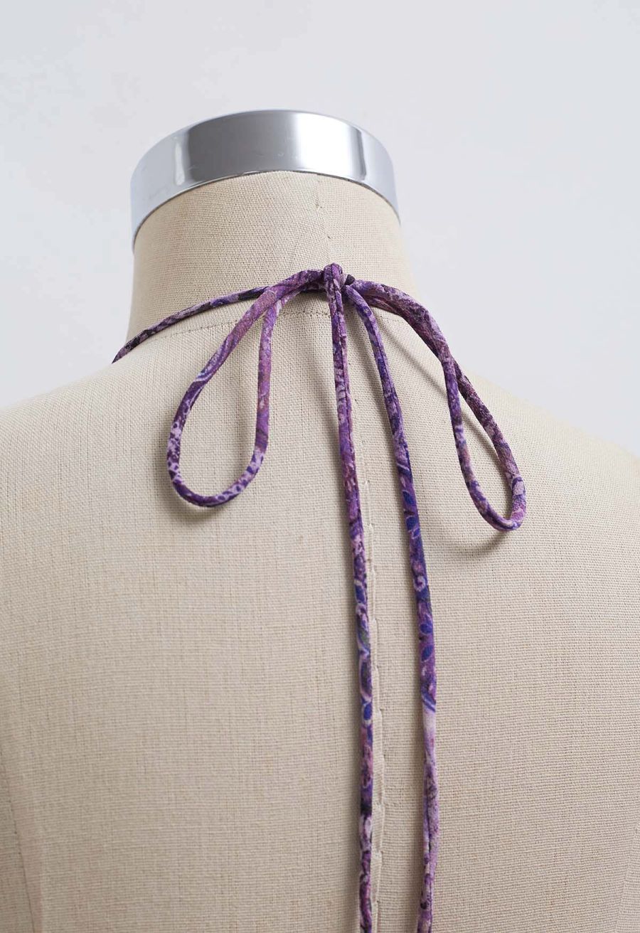 Boho Tile Drawstring Halter Neck Chiffon Dress