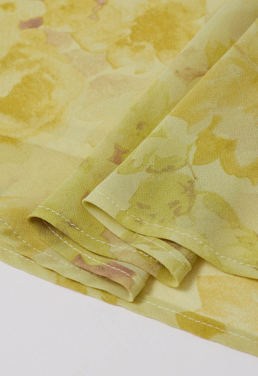 Yellow Floral Printed Ruffle Chiffon Cami Dress