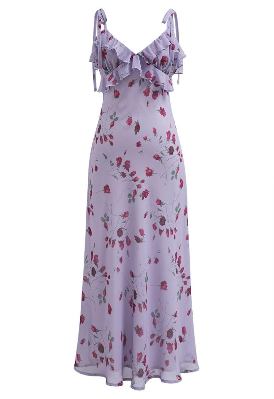 Rose Bud Printed Ruffle Chiffon Cami Dress