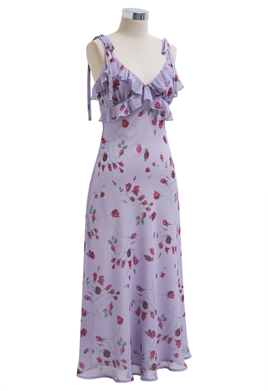 Rose Bud Printed Ruffle Chiffon Cami Dress