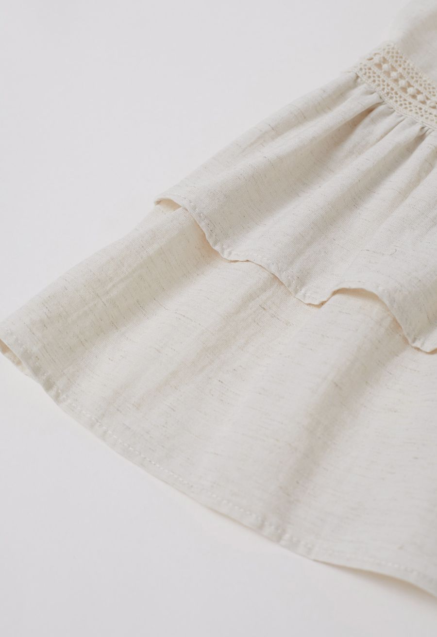 Resin Bead Halter Neck Lace Panel Tiered Dress in Ivory