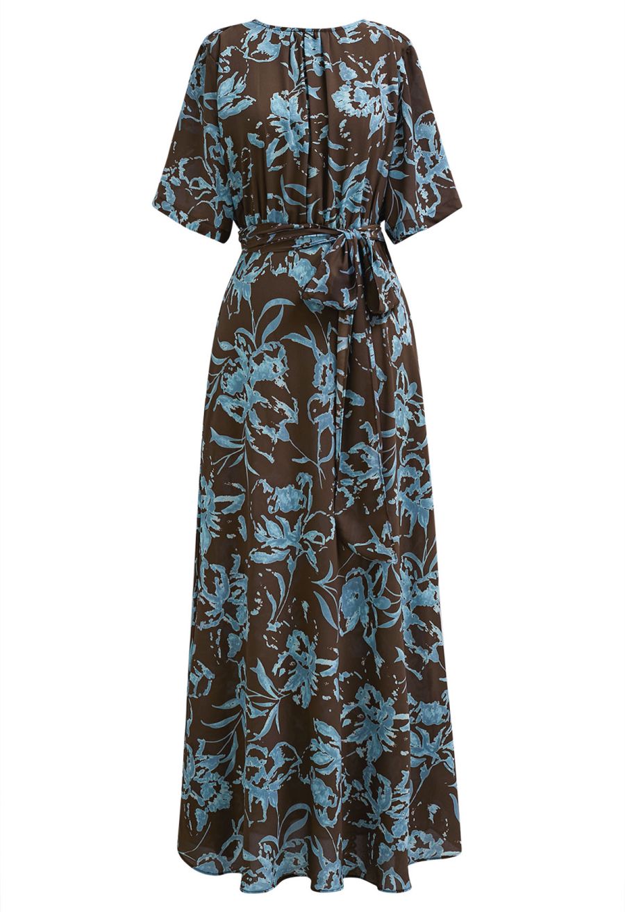 Front-to-Back Reversible Floral Printed Tie-Knot Maxi Dress