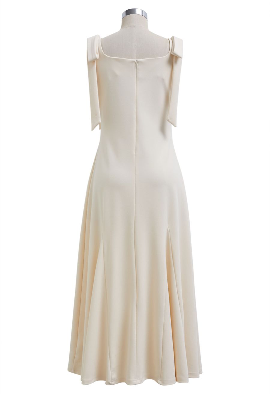 Removable Bow Straps Square Neck A-Line Dress in Cream