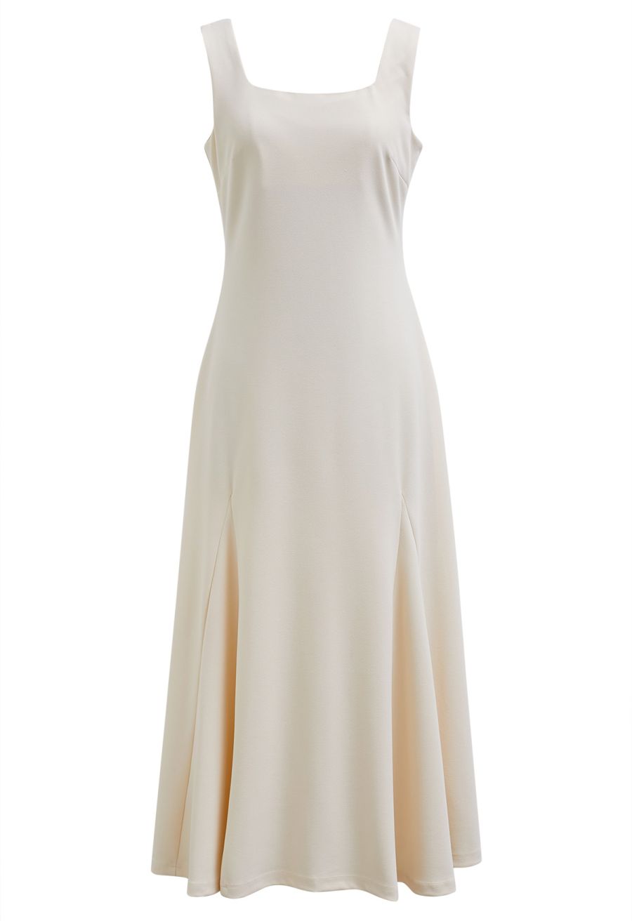 Removable Bow Straps Square Neck A-Line Dress in Cream