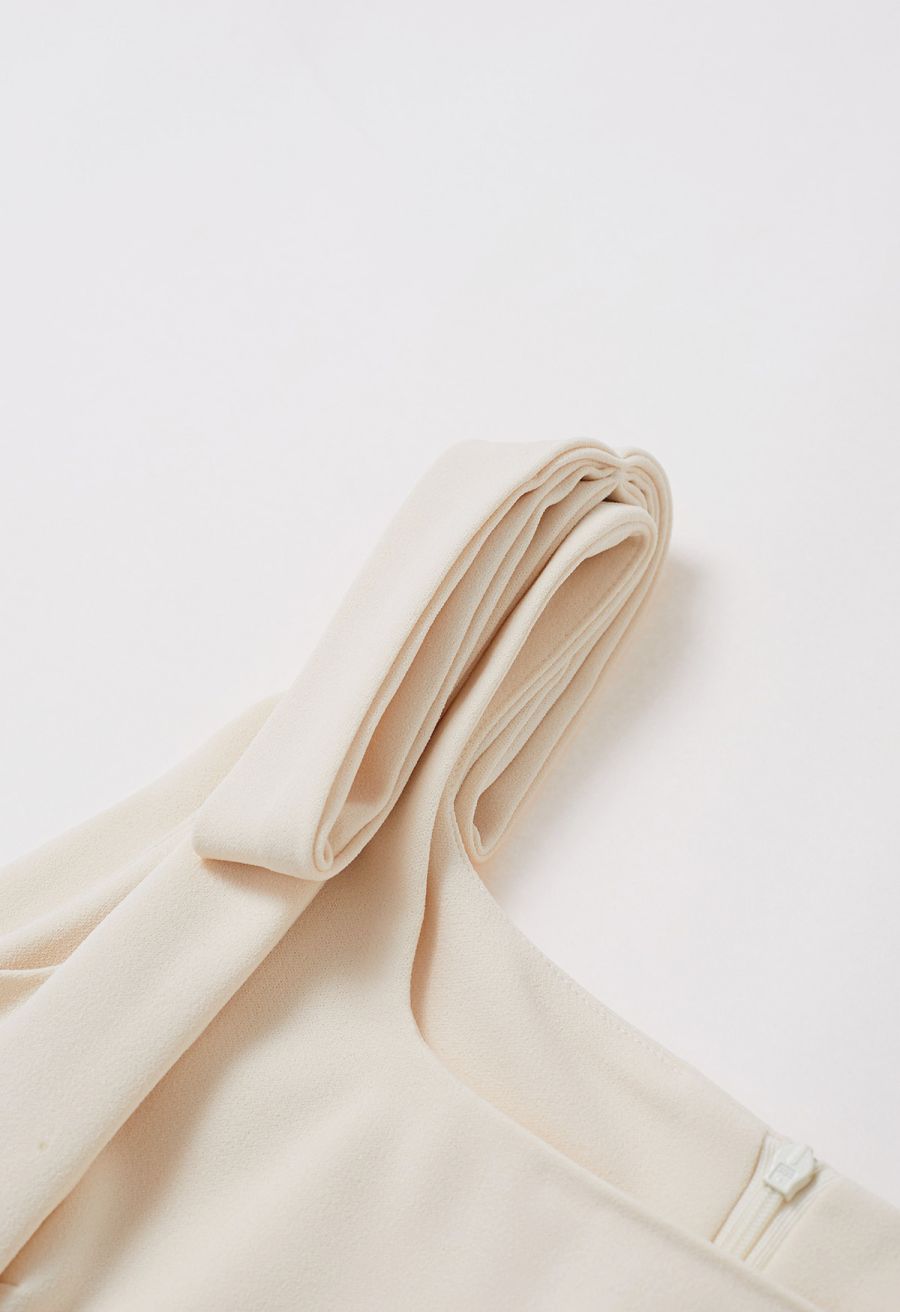 Removable Bow Straps Square Neck A-Line Dress in Cream