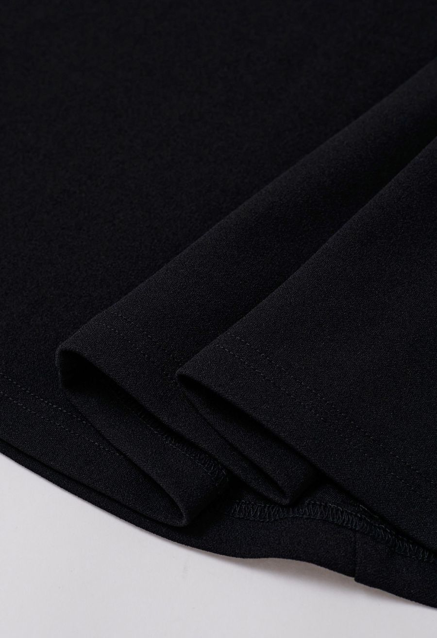 Removable Bow Straps Square Neck A-Line Dress in Black
