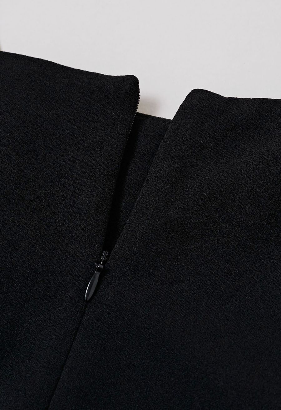 Removable Bow Straps Square Neck A-Line Dress in Black