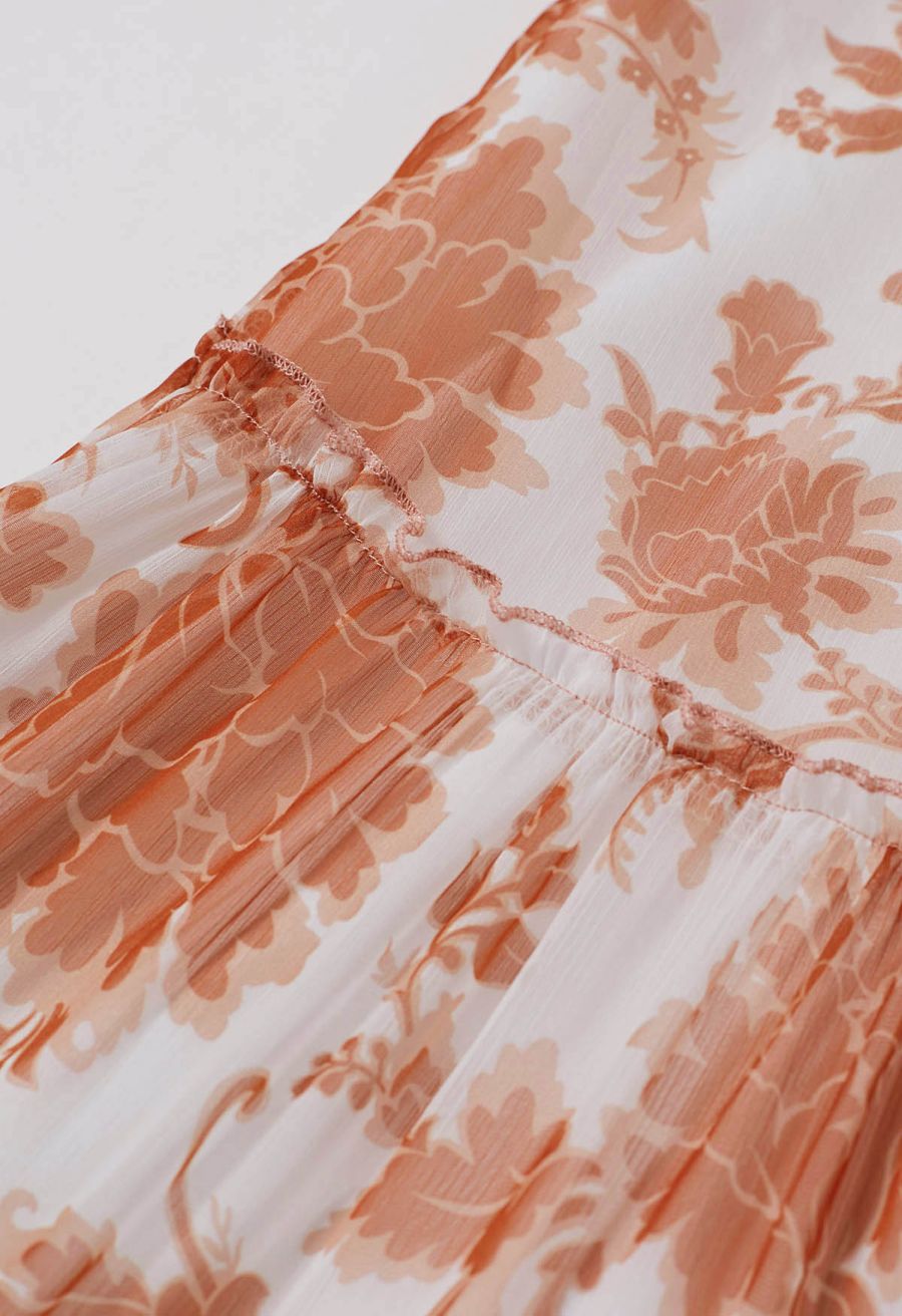 Serene Bloom Puff Sleeve Ruffle Chiffon Maxi Dress in Orange