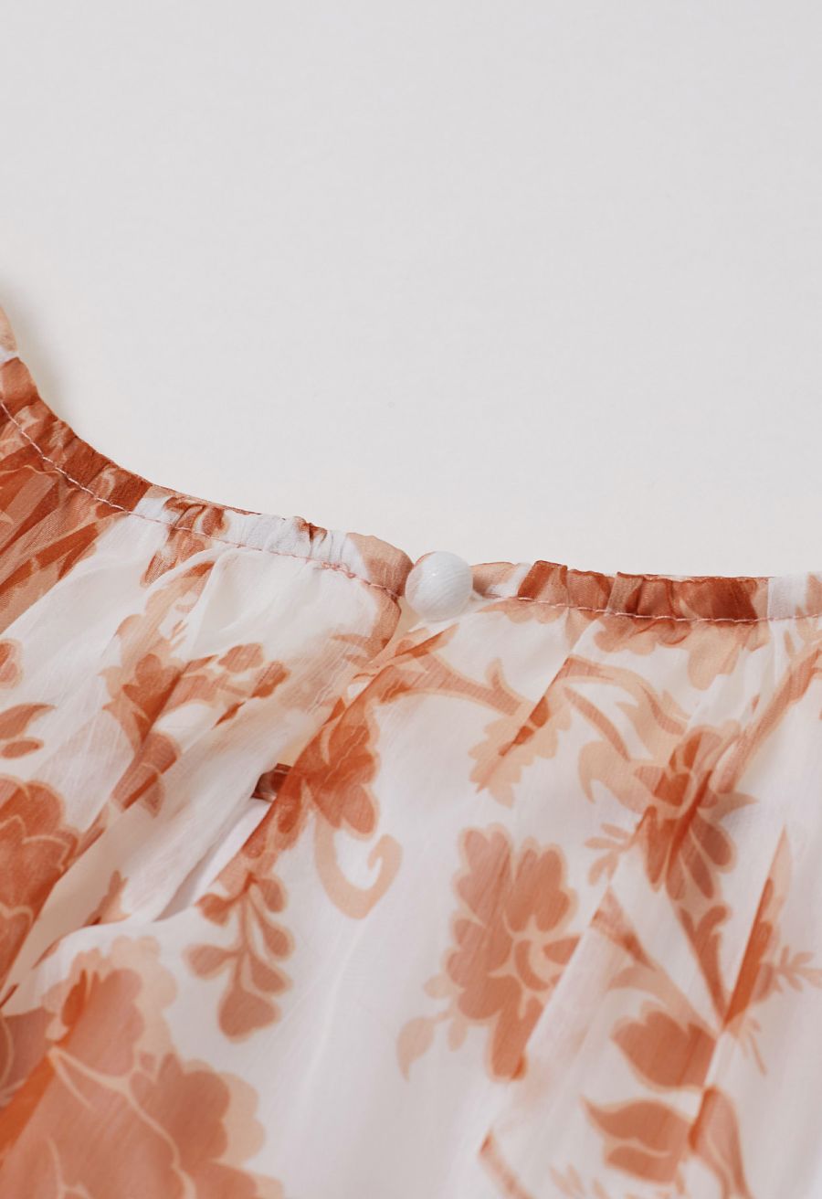 Serene Bloom Puff Sleeve Ruffle Chiffon Maxi Dress in Orange