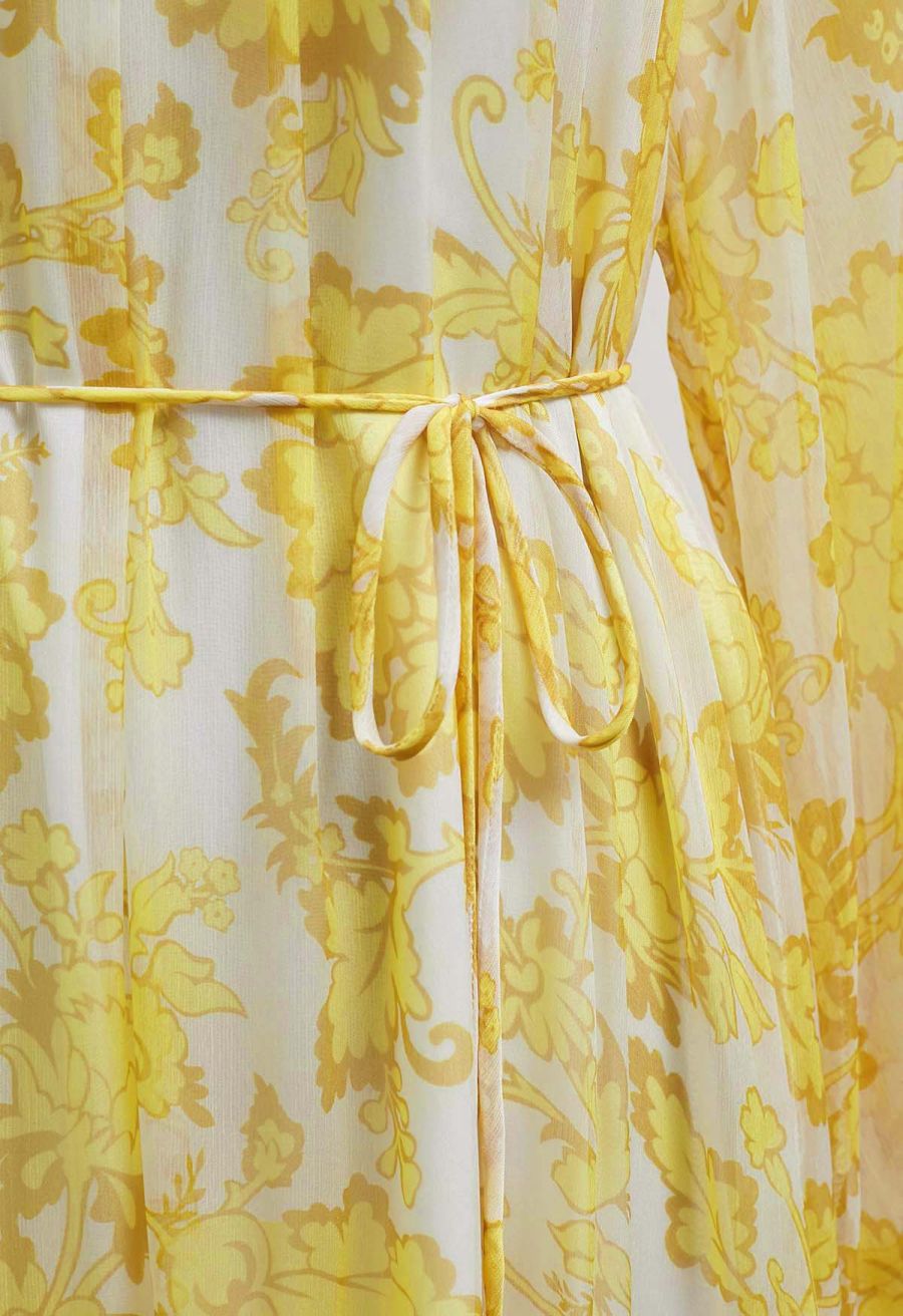Serene Bloom Puff Sleeve Ruffle Chiffon Maxi Dress in Yellow