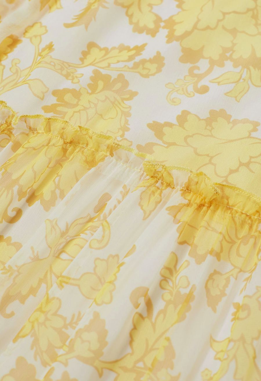 Serene Bloom Puff Sleeve Ruffle Chiffon Maxi Dress in Yellow