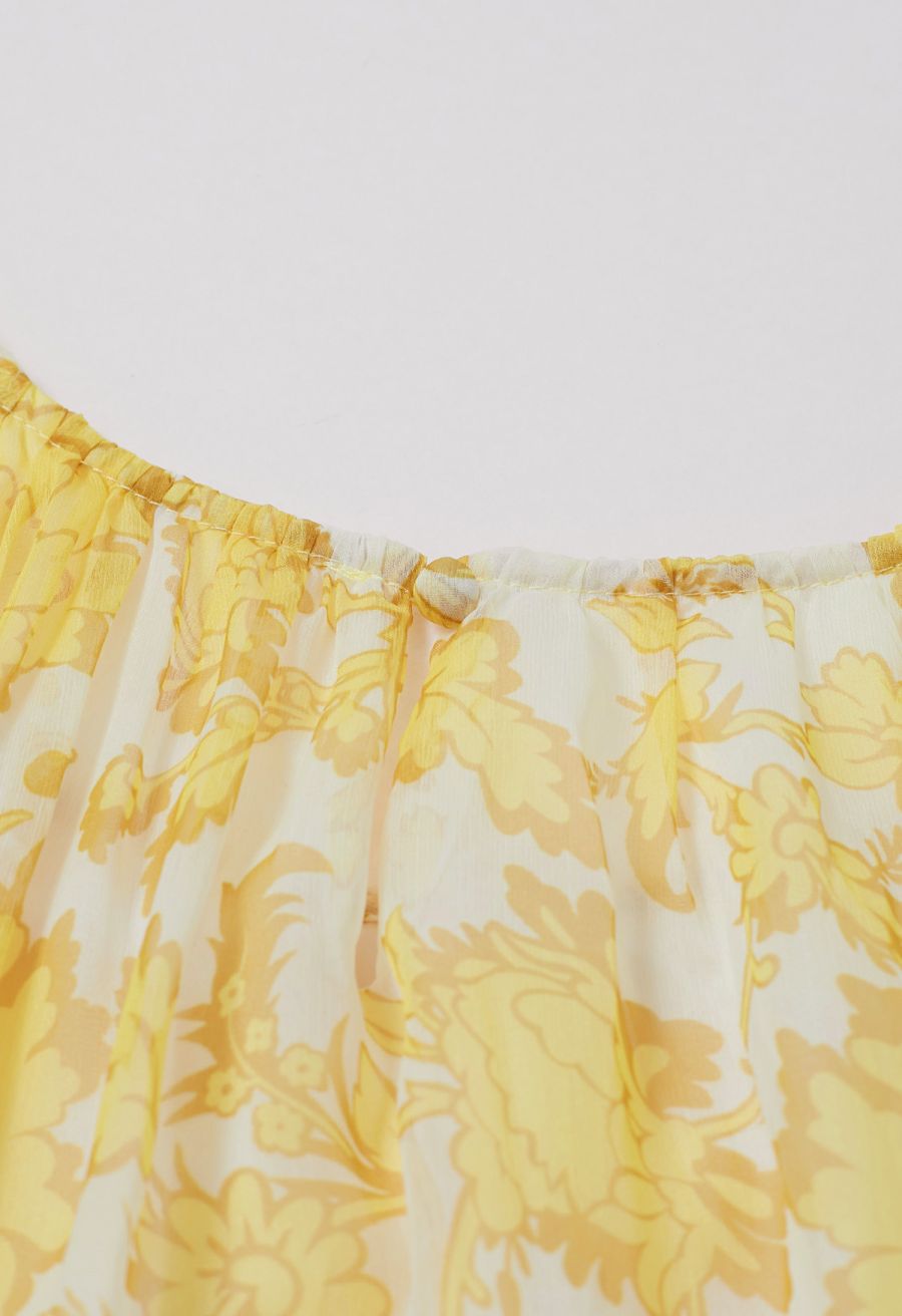 Serene Bloom Puff Sleeve Ruffle Chiffon Maxi Dress in Yellow