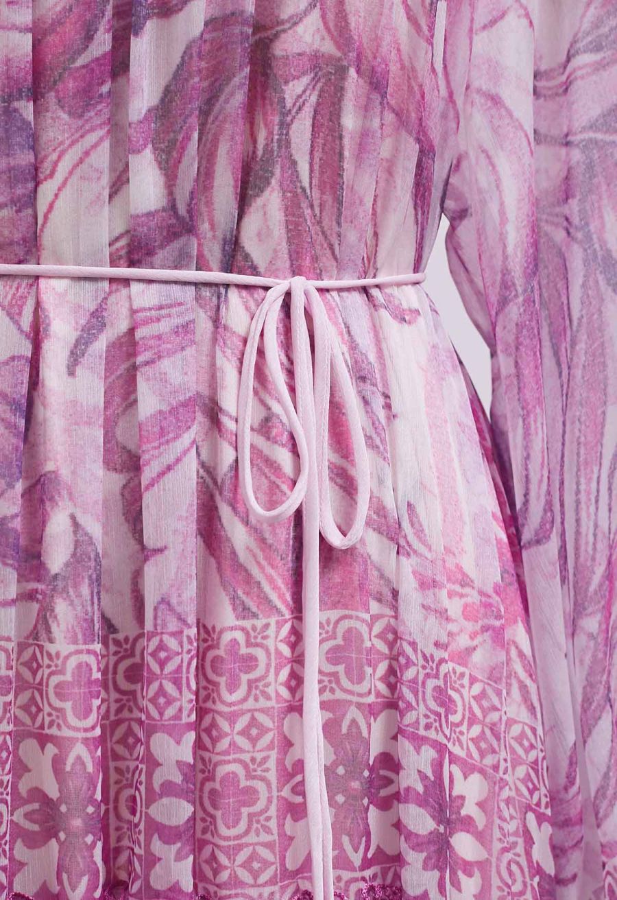 Wild Tropic Puff Sleeve Ruffle Chiffon Maxi Dress in Lavender