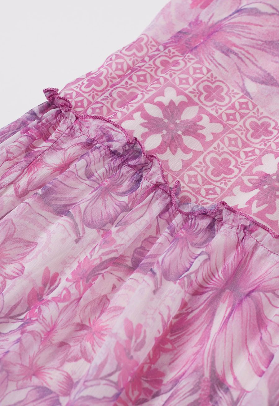 Wild Tropic Puff Sleeve Ruffle Chiffon Maxi Dress in Lavender