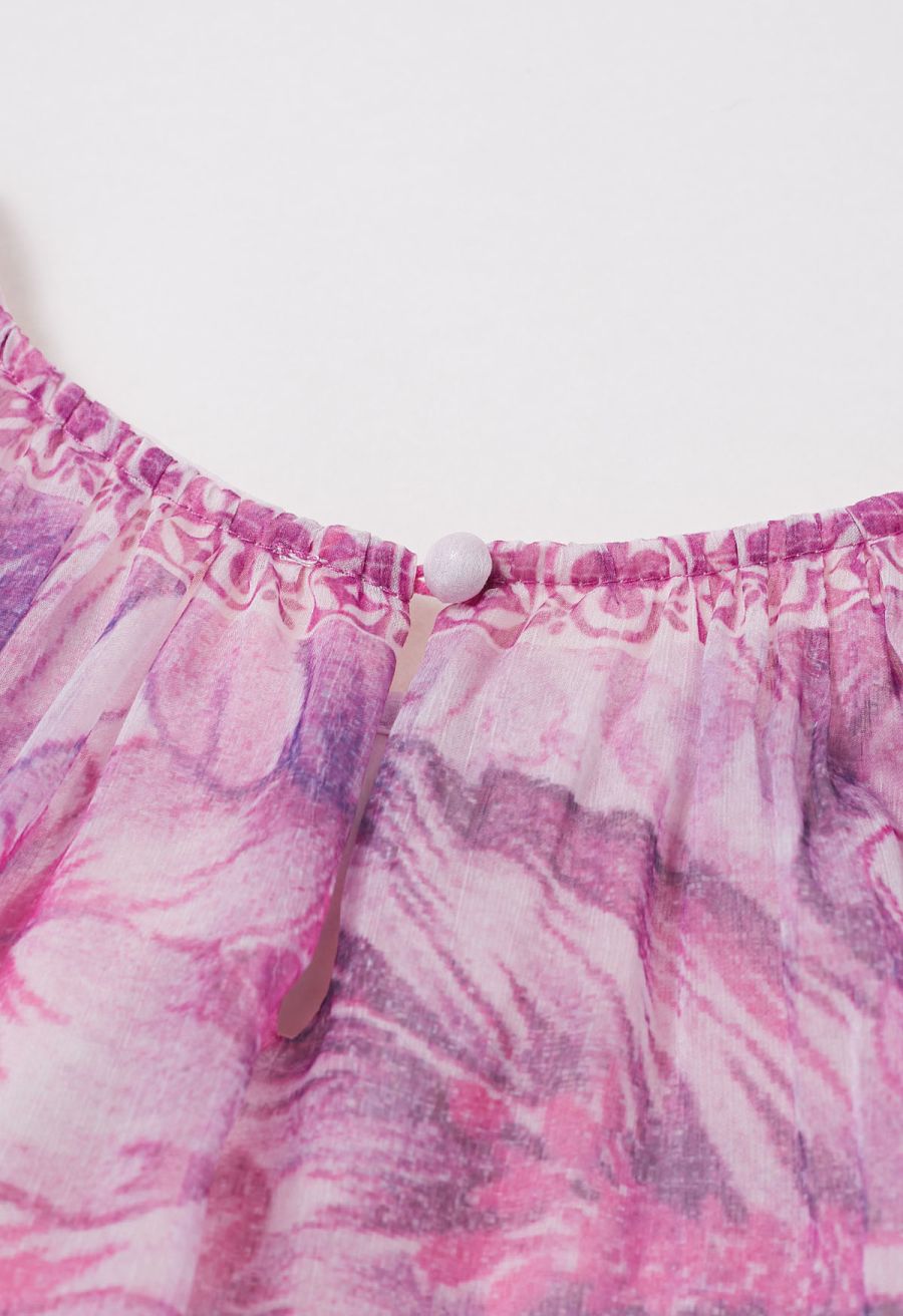 Wild Tropic Puff Sleeve Ruffle Chiffon Maxi Dress in Lavender