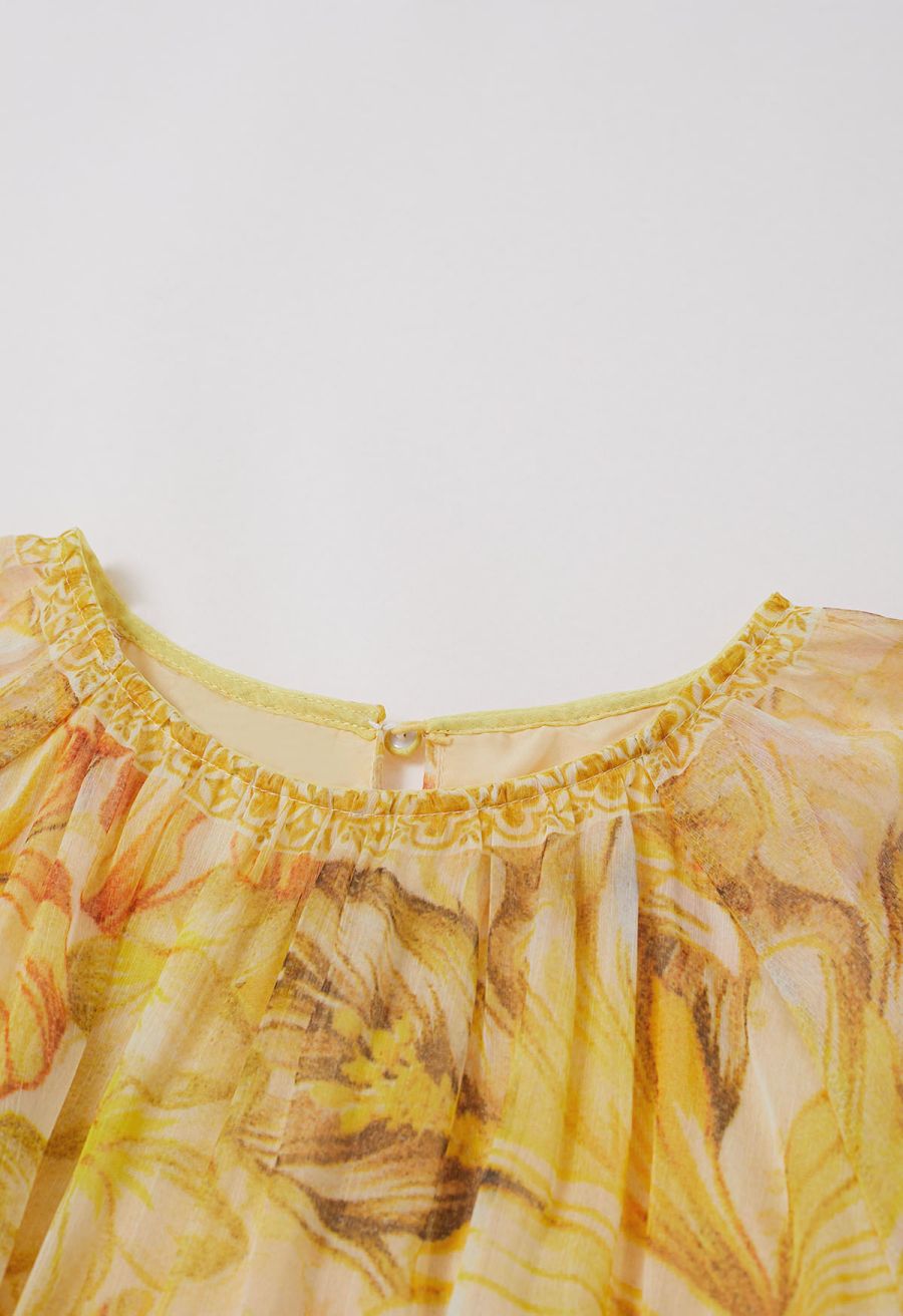 Wild Tropic Puff Sleeve Ruffle Chiffon Maxi Dress in Yellow