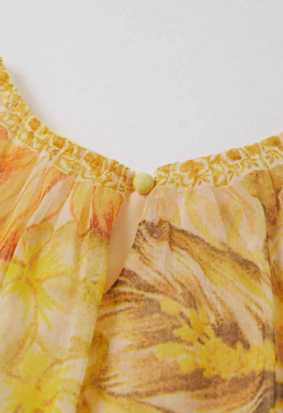 Wild Tropic Puff Sleeve Ruffle Chiffon Maxi Dress in Yellow