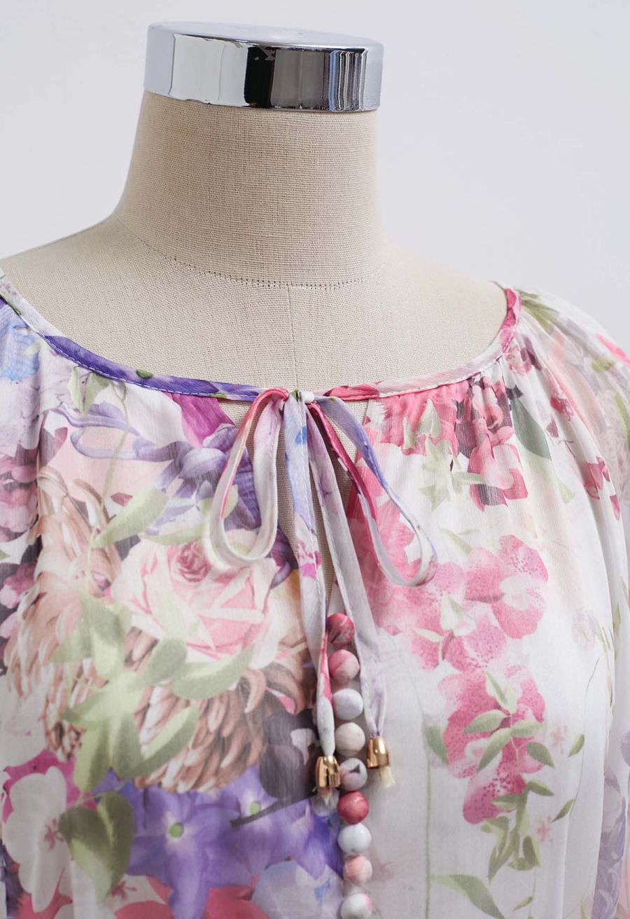 Whisper Garden Button Down Ruffle Chiffon Maxi Dress