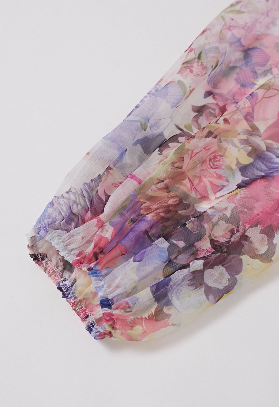 Whisper Garden Button Down Ruffle Chiffon Maxi Dress