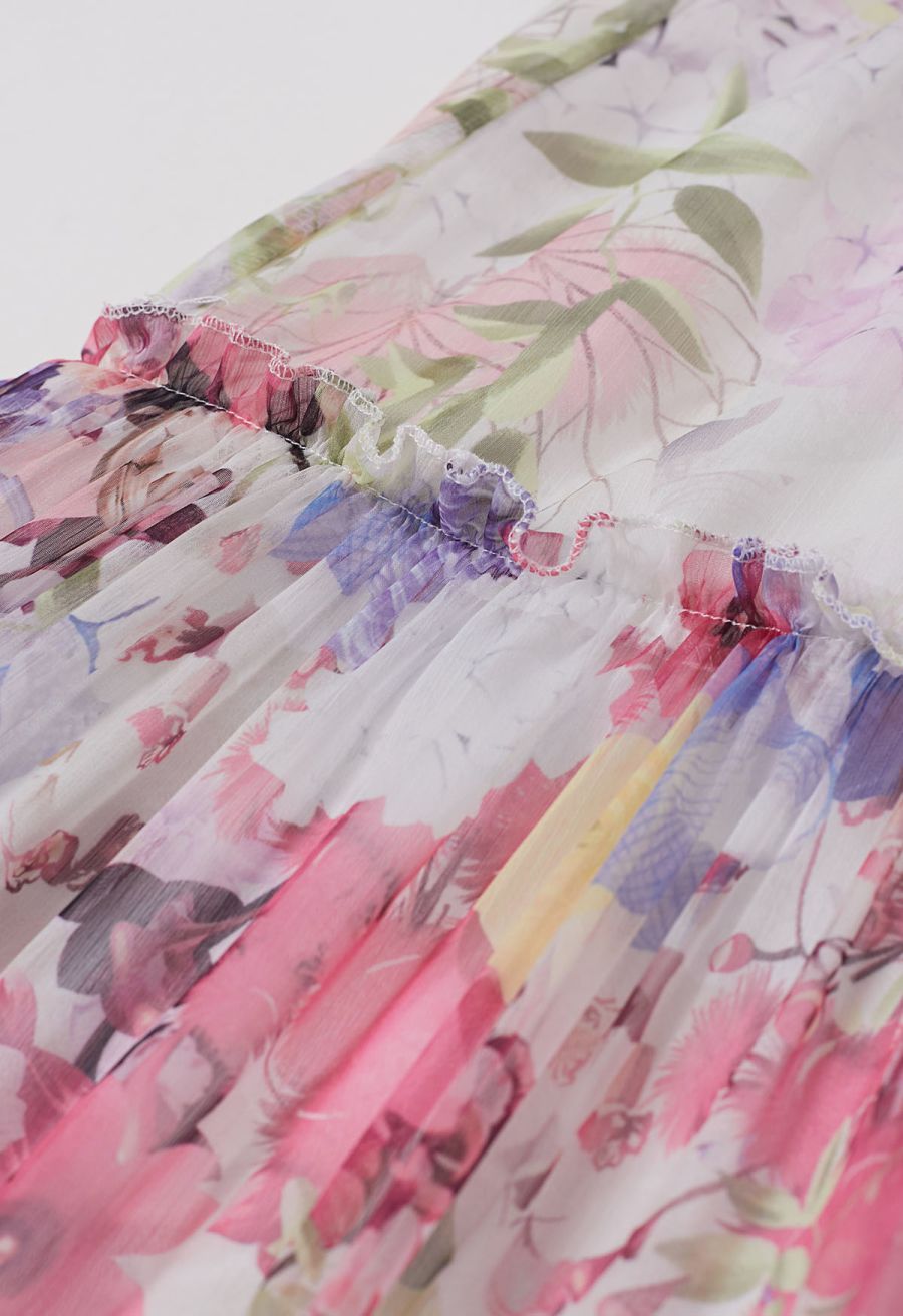 Whisper Garden Button Down Ruffle Chiffon Maxi Dress