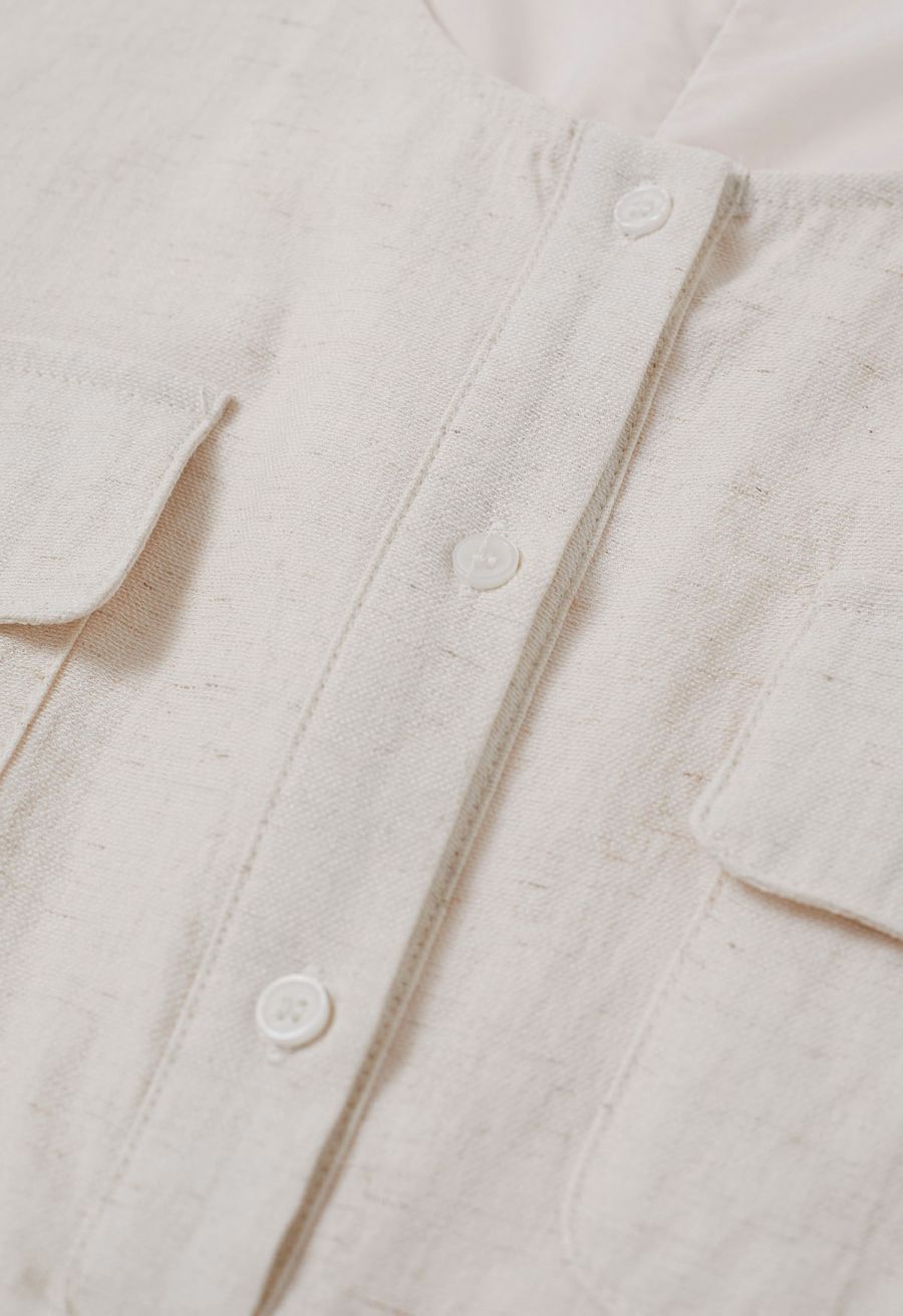 Flap Pocket Linen-Blend Sleeveless Maxi Dress in Linen