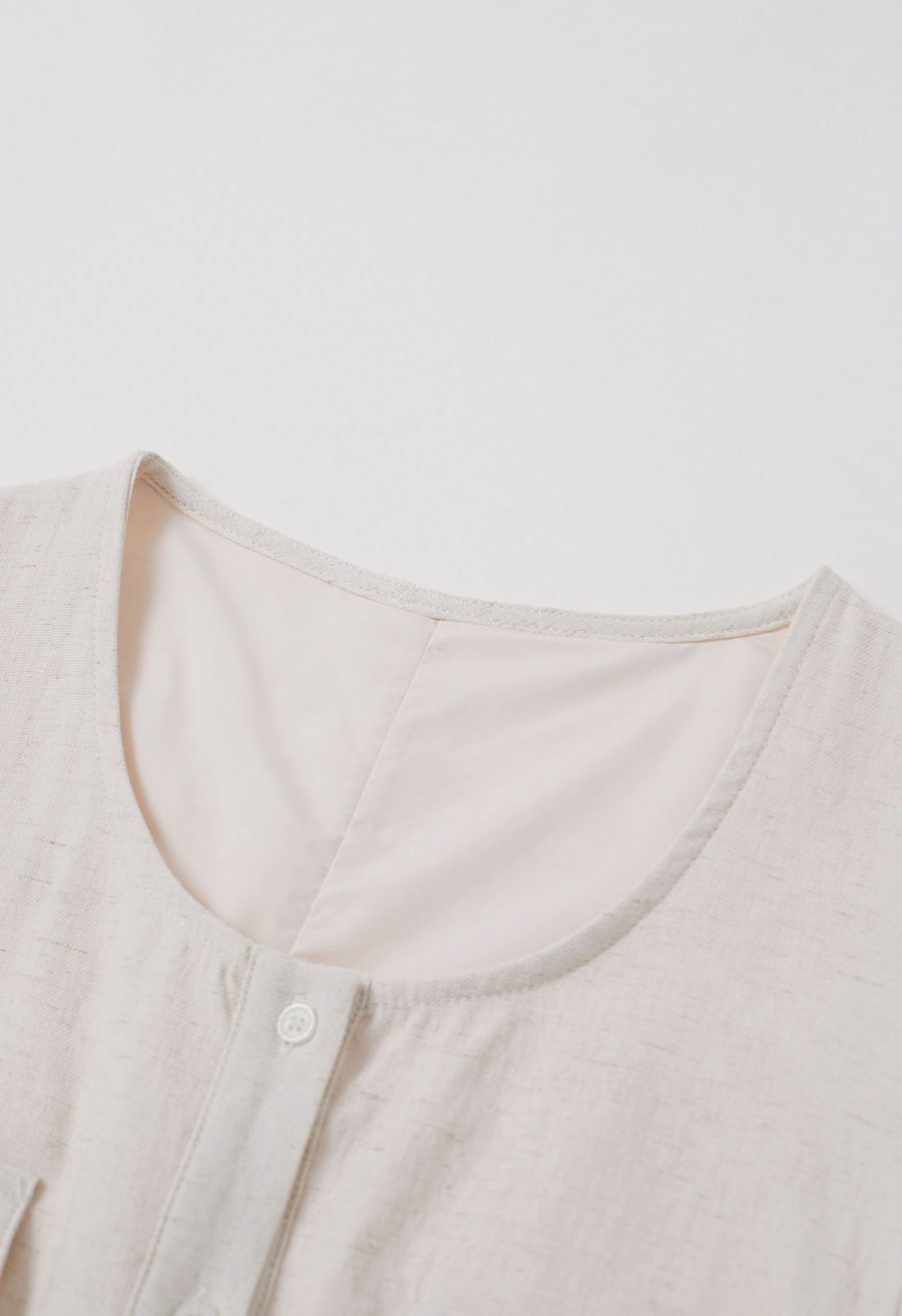 Flap Pocket Linen-Blend Sleeveless Maxi Dress in Linen