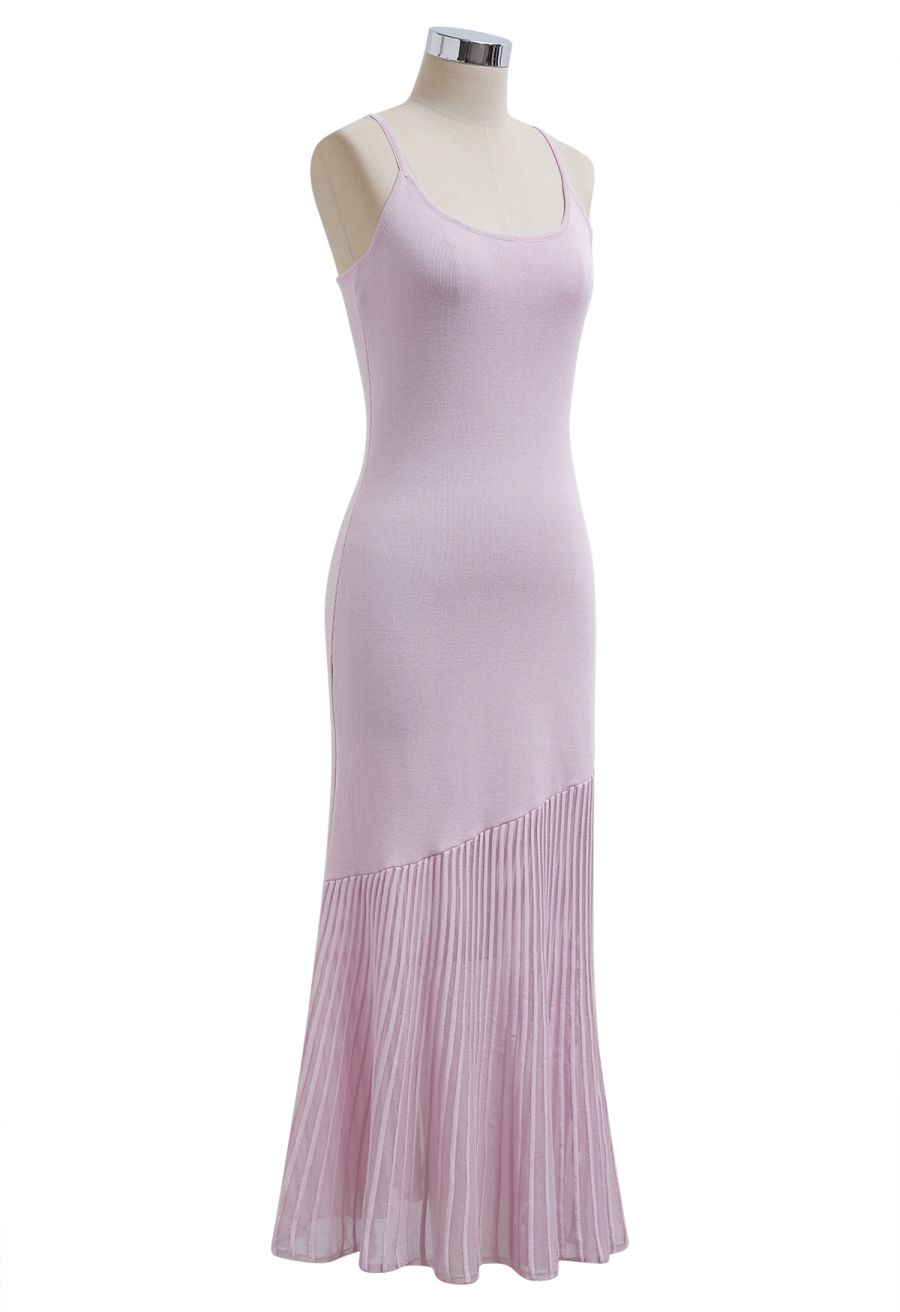 Semi-Sheer Mesh-Panel Knit Cami Maxi Dress in Lavender