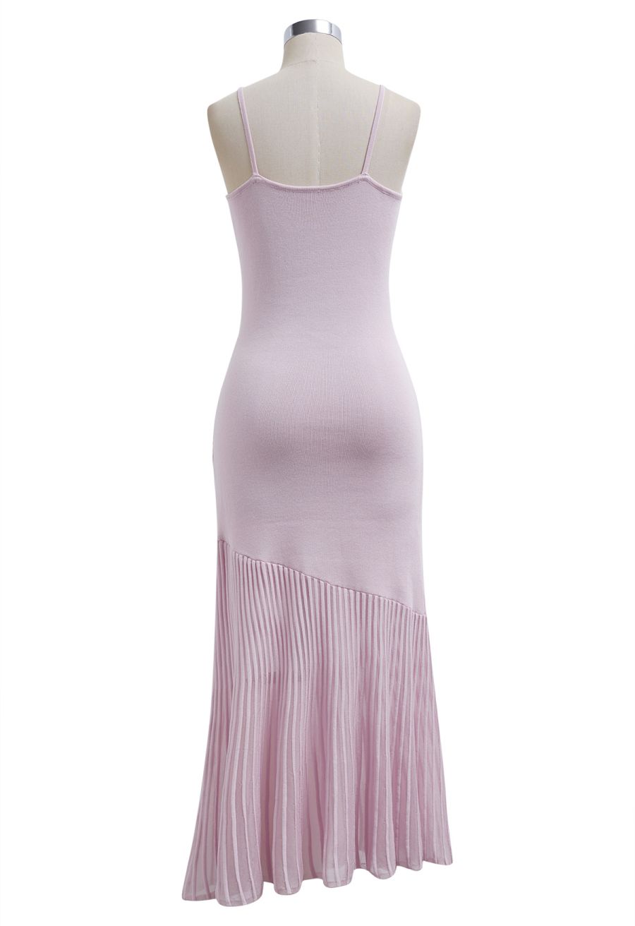 Semi-Sheer Mesh-Panel Knit Cami Maxi Dress in Lavender