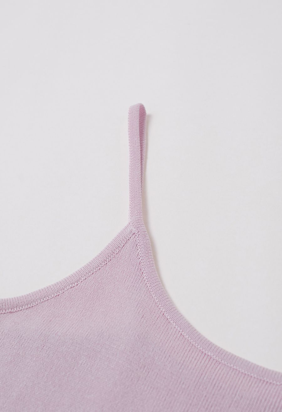 Semi-Sheer Mesh-Panel Knit Cami Maxi Dress in Lavender