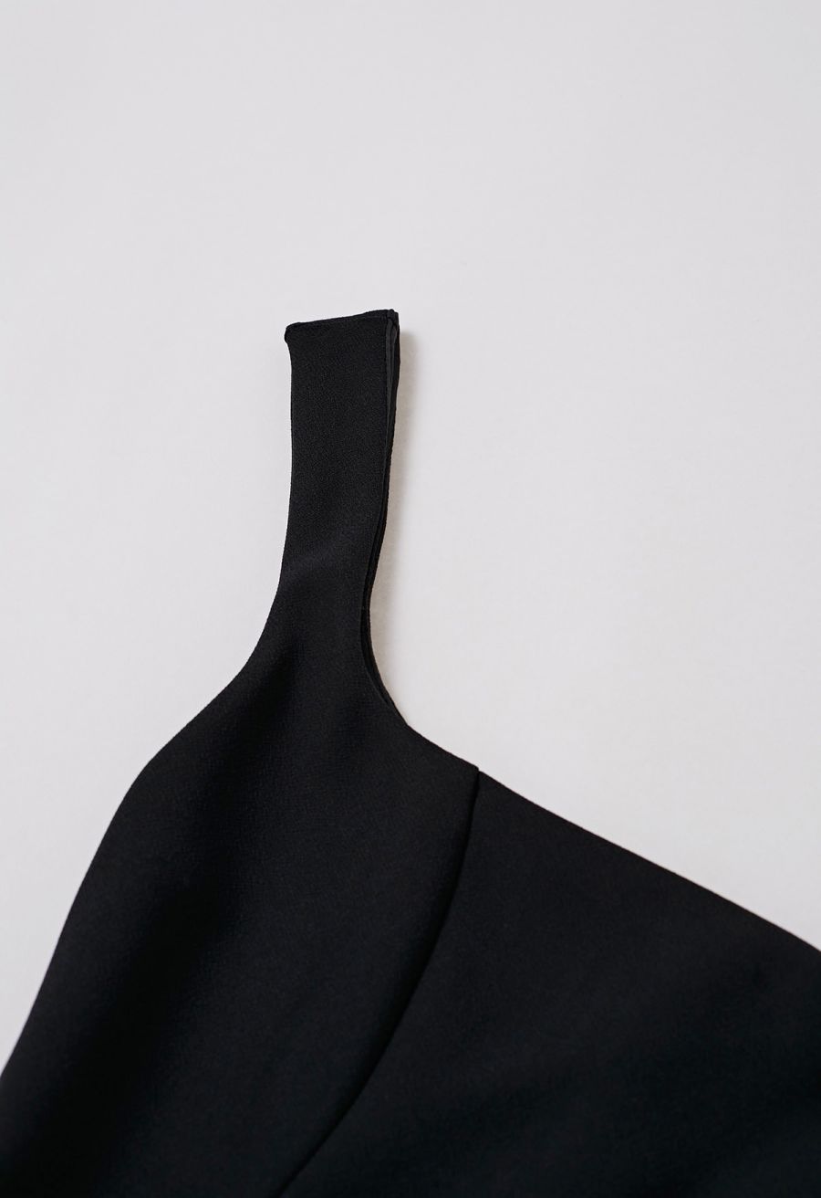 Square Neck Fit and Flare Midi Dress in Black