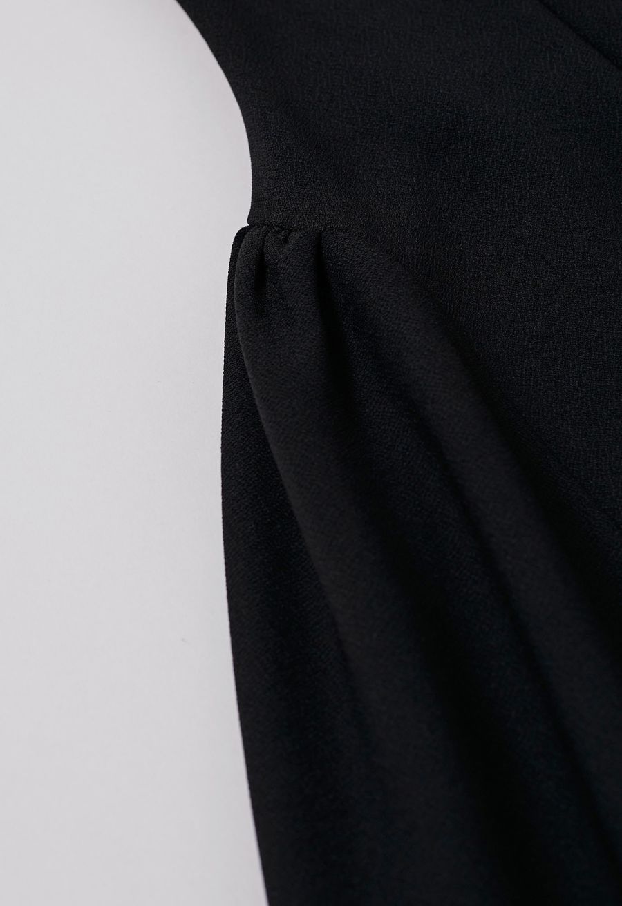 Square Neck Fit and Flare Midi Dress in Black