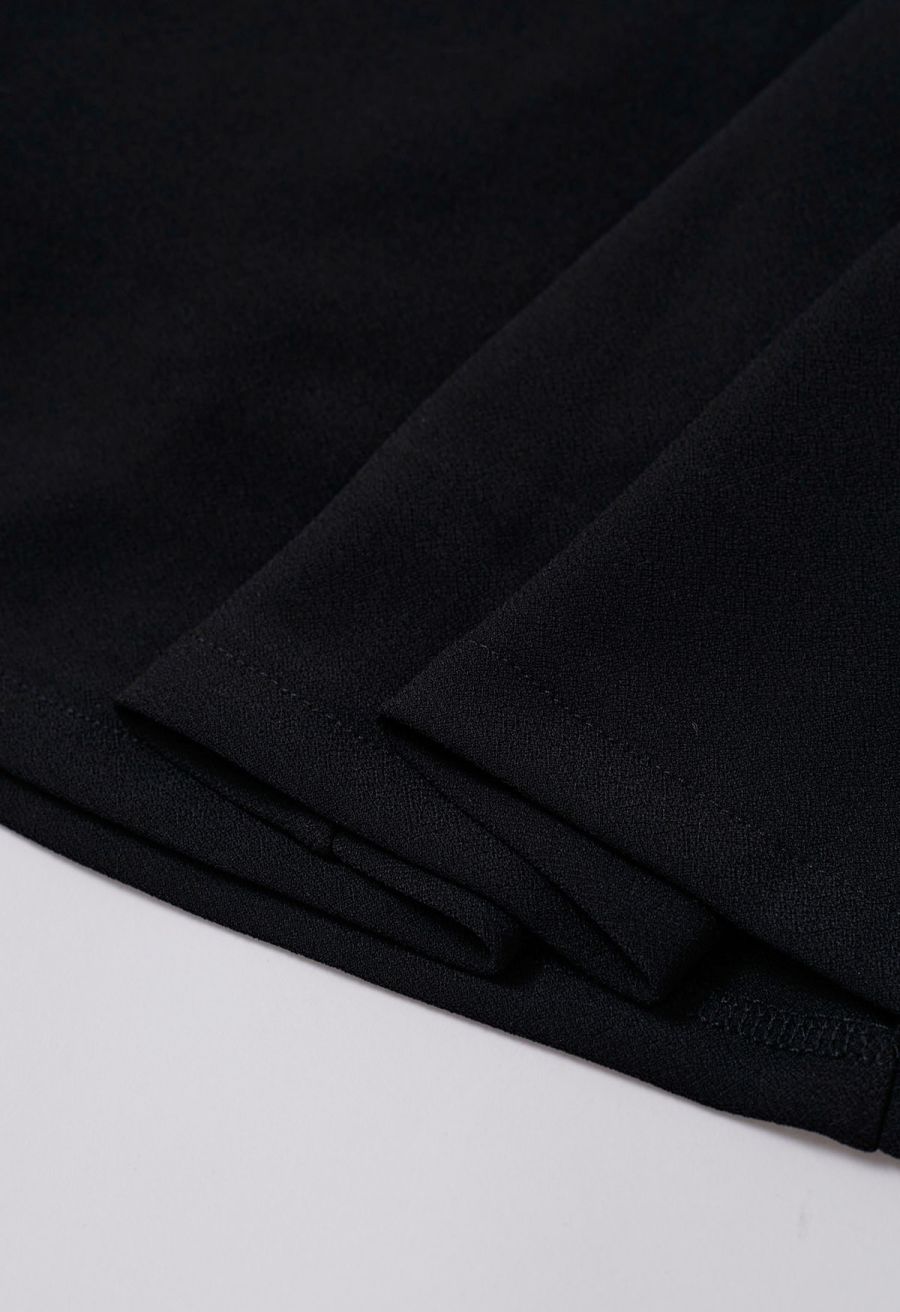 Square Neck Fit and Flare Midi Dress in Black