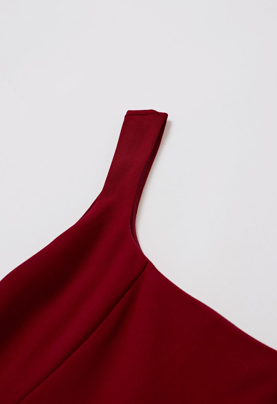 Square Neck Fit and Flare Midi Dress in Red