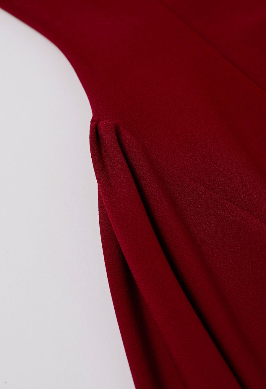 Square Neck Fit and Flare Midi Dress in Red
