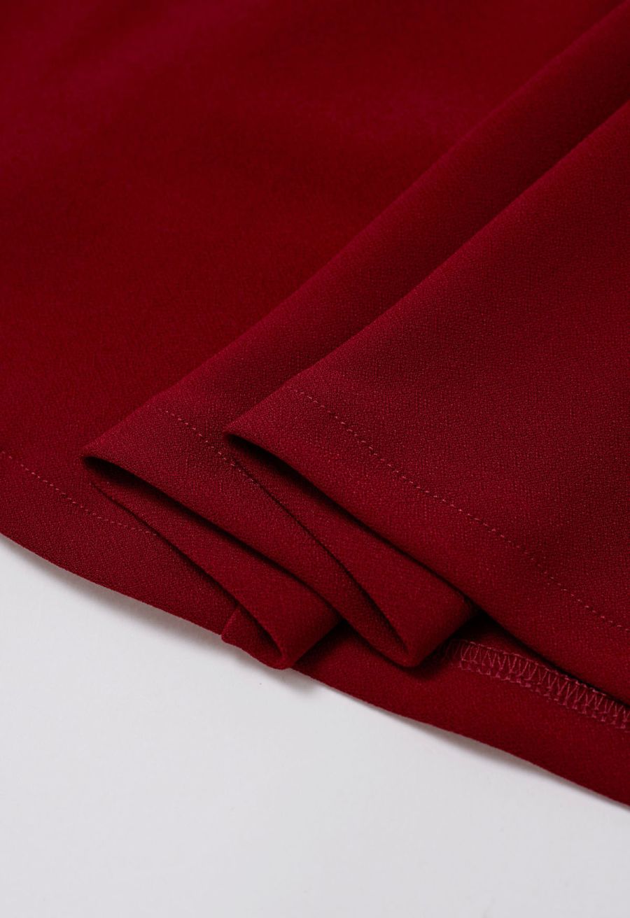 Square Neck Fit and Flare Midi Dress in Red