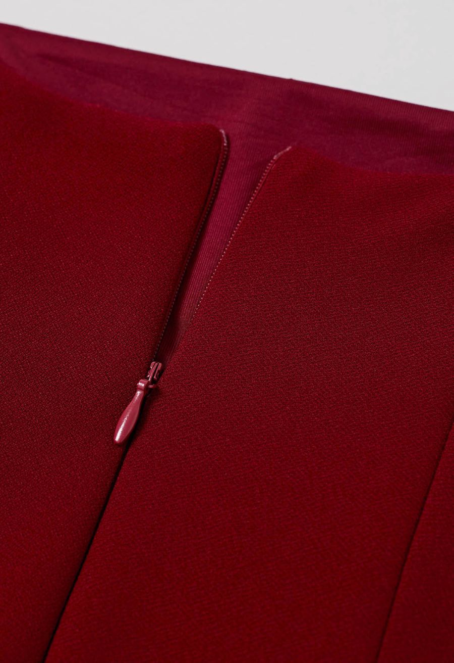 Square Neck Fit and Flare Midi Dress in Red
