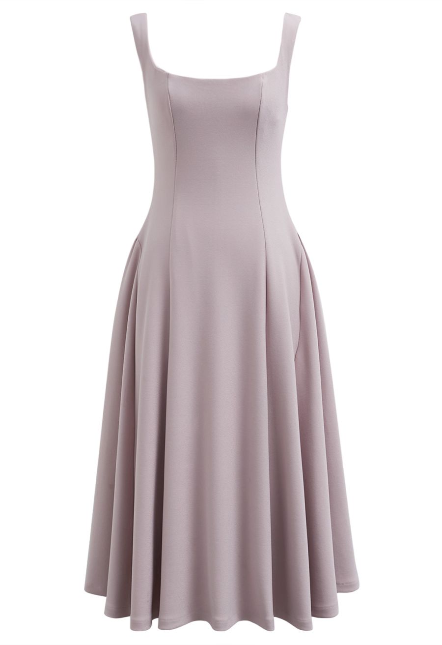 Square Neck Fit and Flare Midi Dress in Blush Pink