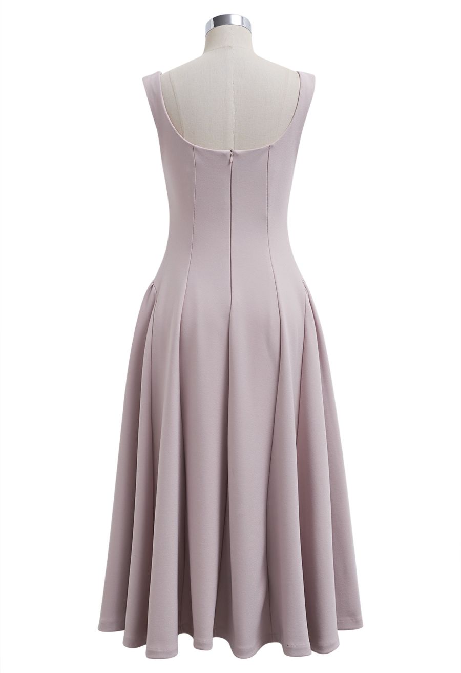 Square Neck Fit and Flare Midi Dress in Blush Pink