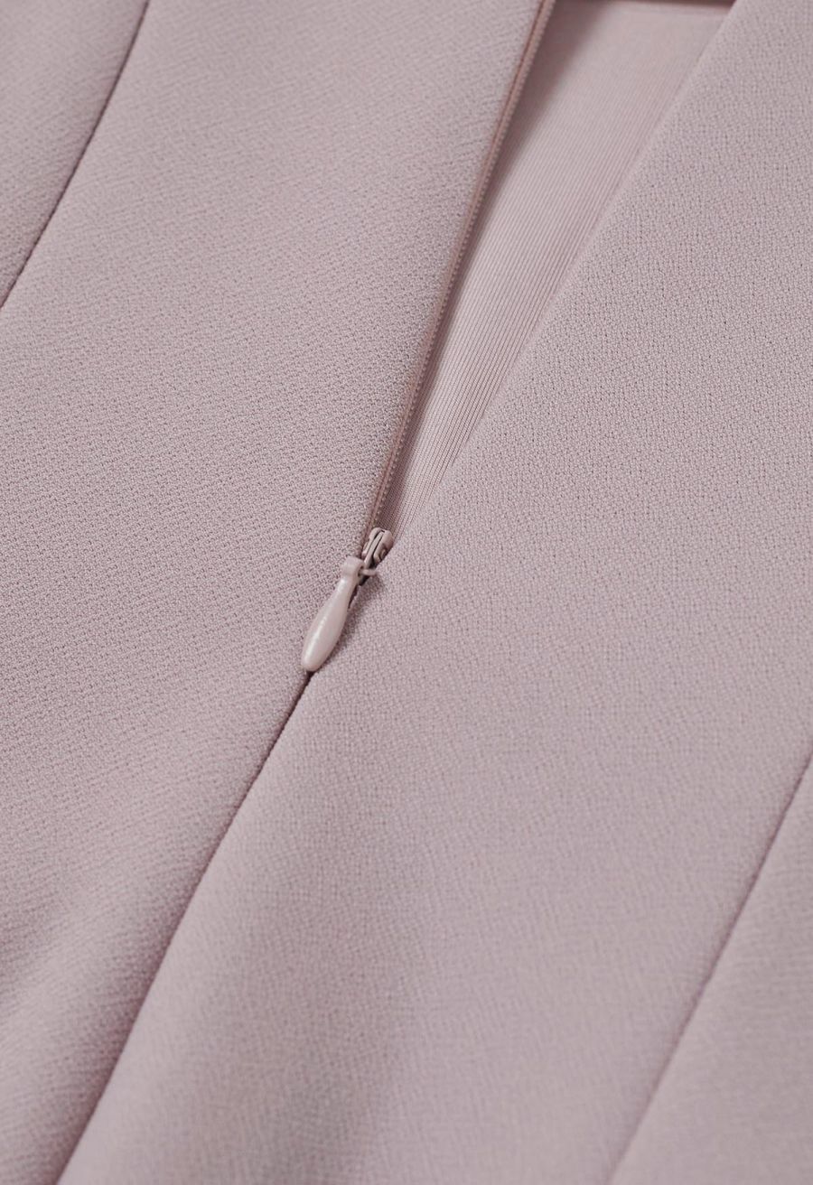 Square Neck Fit and Flare Midi Dress in Blush Pink