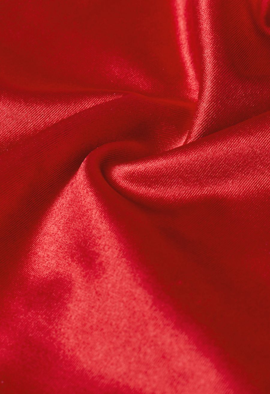 Off-Shoulder Sheen Satin Bustier Top in Red
