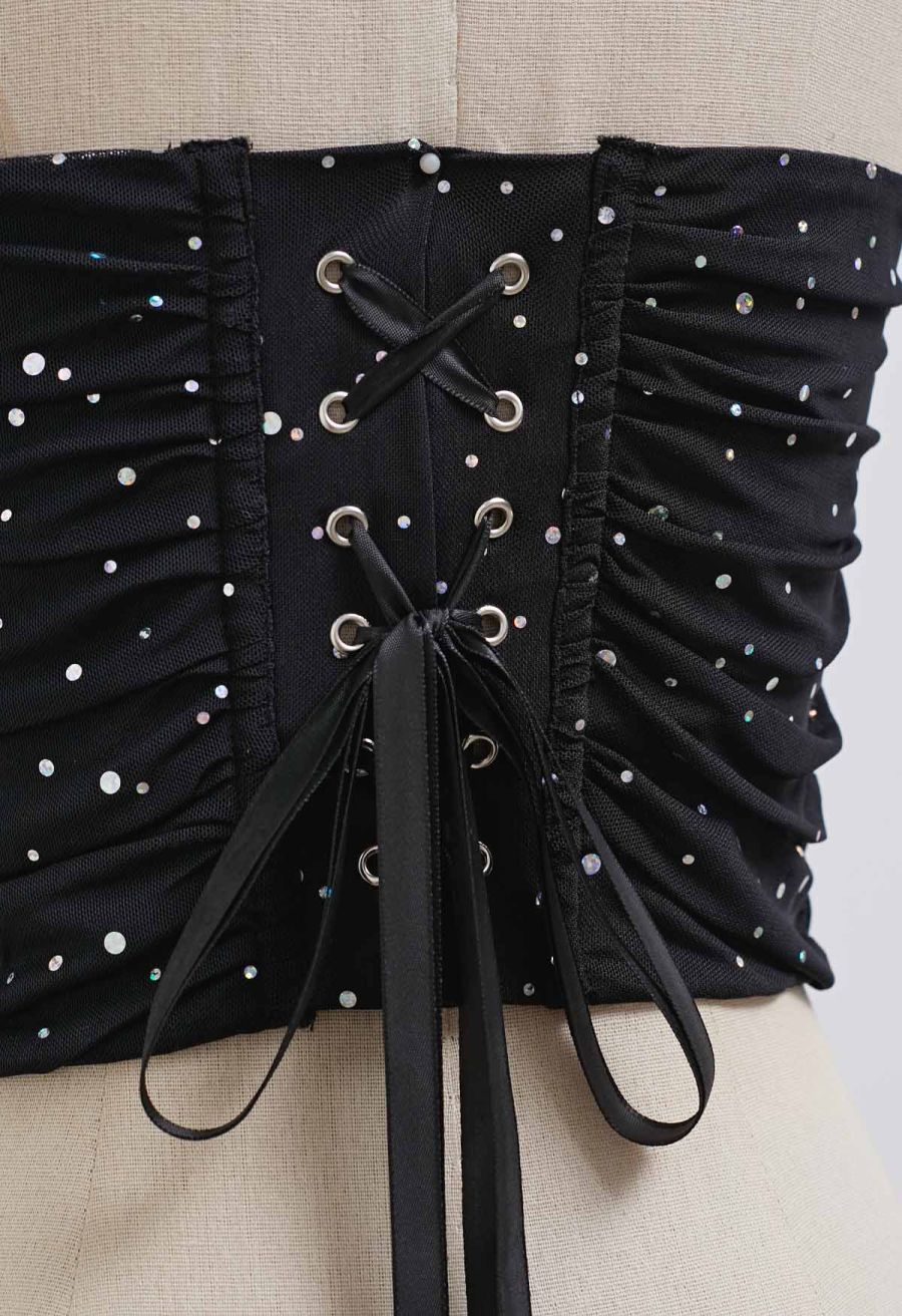Shimmer Sequin Lace-Up Back Corset Top