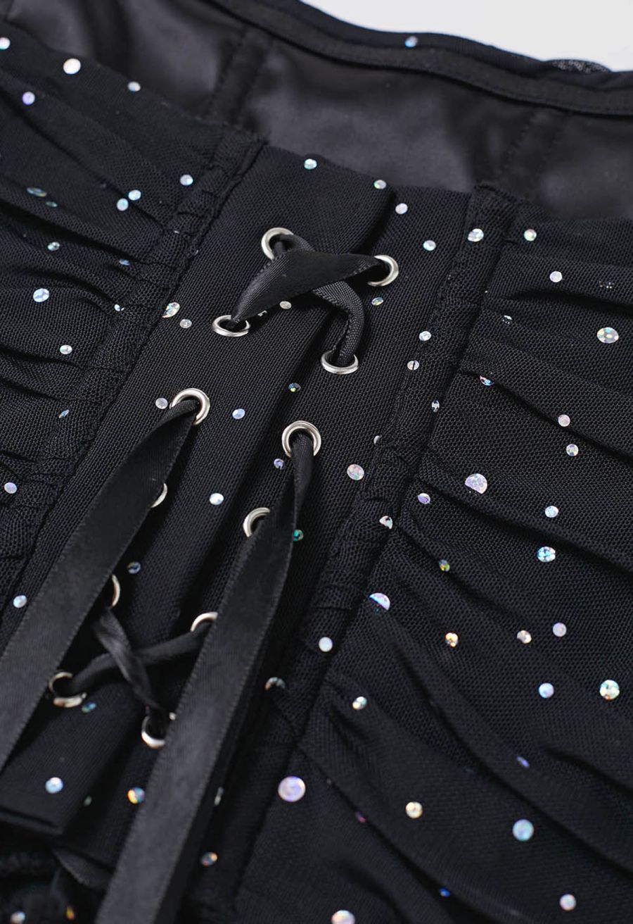Shimmer Sequin Lace-Up Back Corset Top
