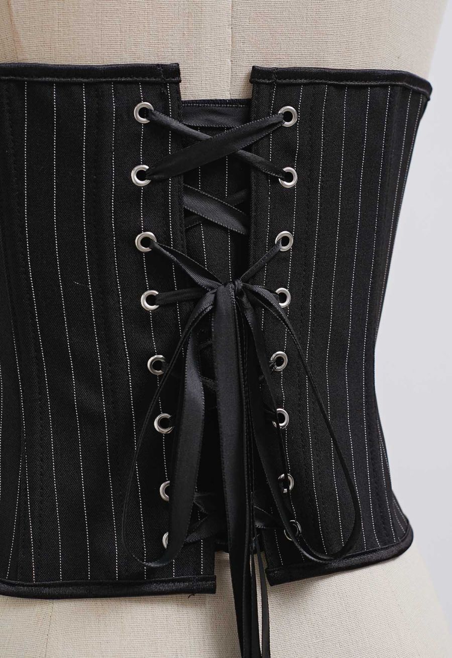 Pinstripe Lace-Up Back Bustier Corset Top