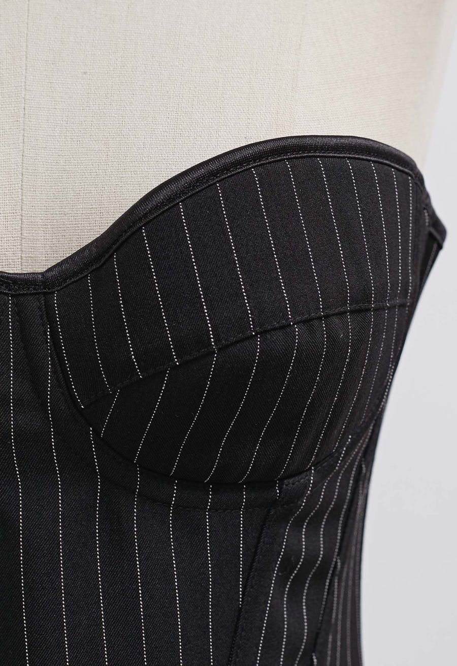 Pinstripe Lace-Up Back Bustier Corset Top