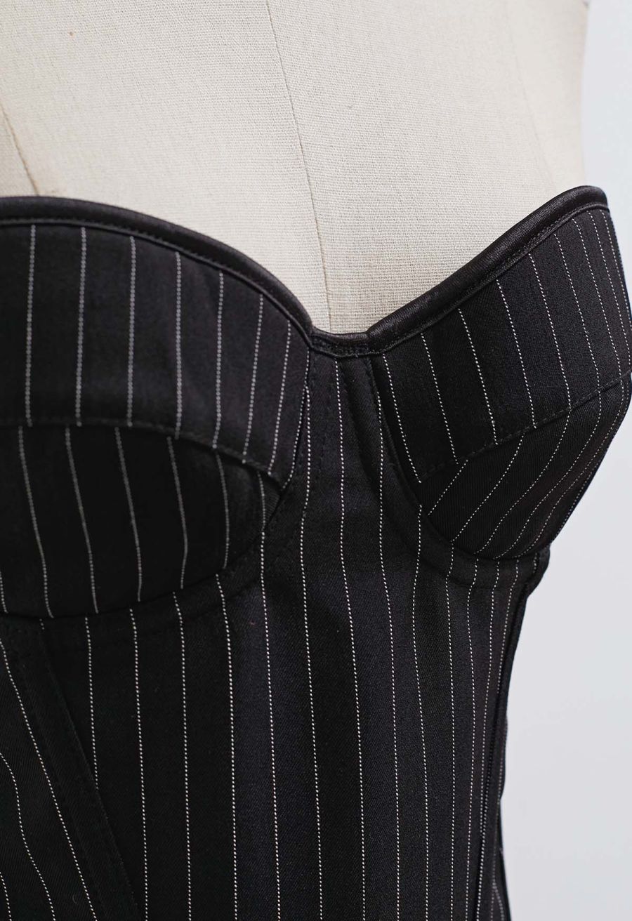 Pinstripe Lace-Up Back Bustier Corset Top
